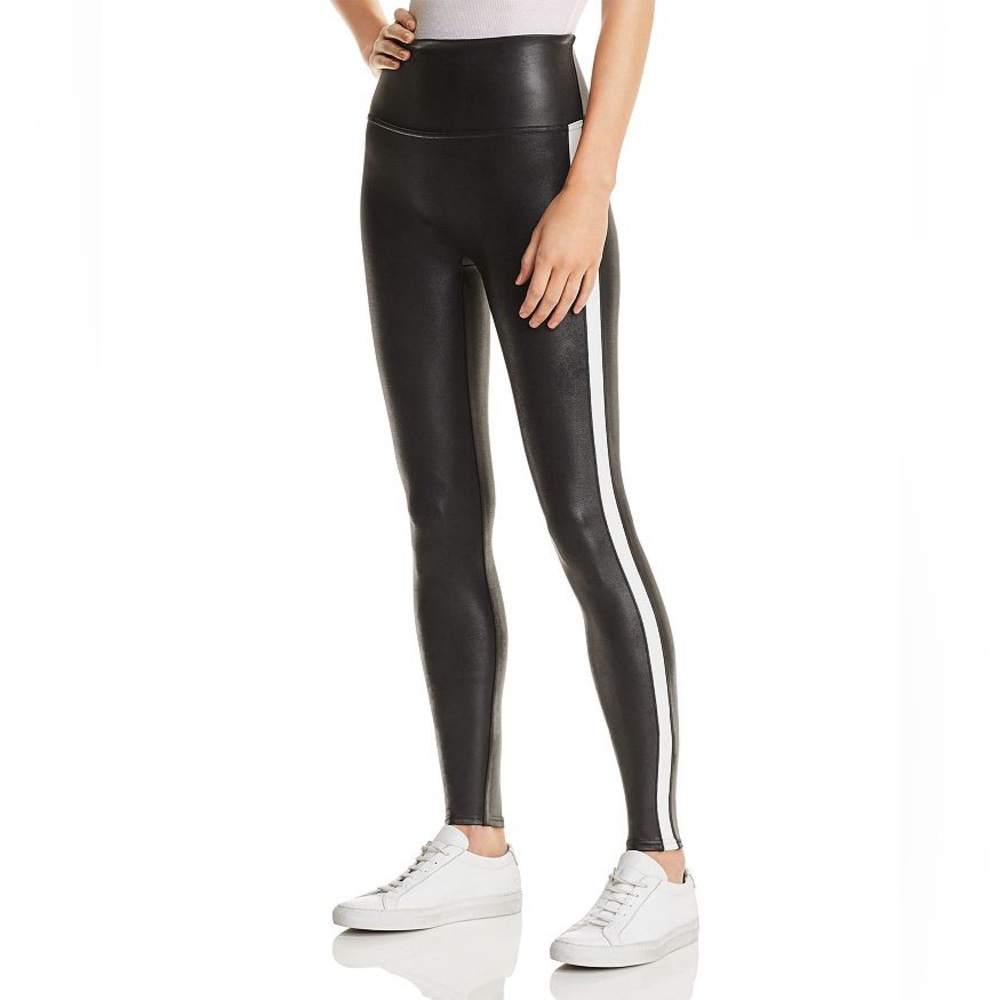 NWT Spanx faux leather tummy control stripe leggings medium